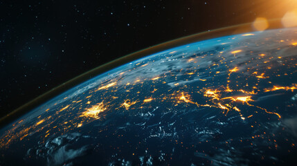 Galaxy, big beautiful planet earth, free space for text, colorful fantasy realism style, oblique photography, Star Art Group (XING XING)