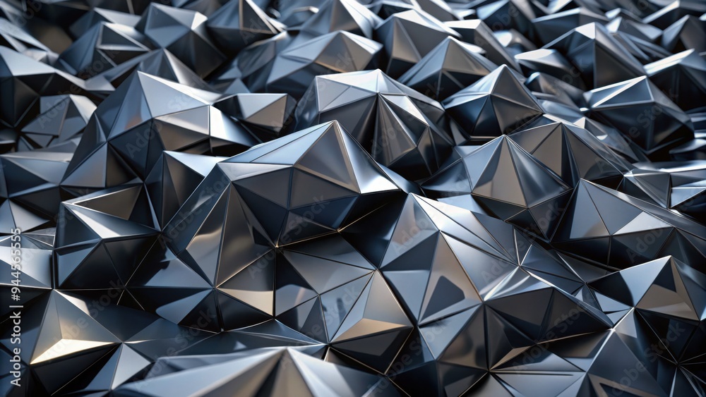 Poster intricate geometric patterns form a captivating abstract landscape of interlocking black pyramids re