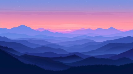 Obraz premium Silhouette mountain range at dusk.