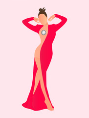 Fiery Fashion: Emphasizes the bold pink color and confident pose.