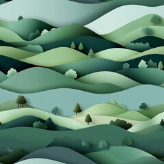 ペーパークラフト風の丘陵地パターン
