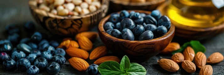 Obraz premium Nutrient-rich foods high in biotin suggested for promoting healthy skin and hair.