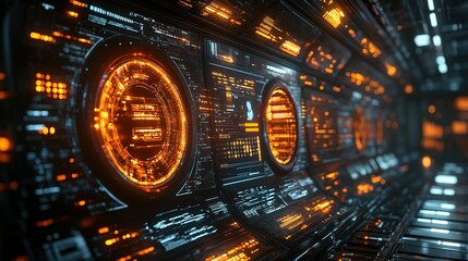 Obraz premium Futuristic Interface with Glowing Orange and Blue Elements