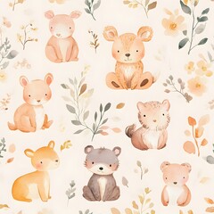 Obraz premium 116. **Design a seamless pattern featuring charming, hand-painted animals in a soft, pastel gradient.**