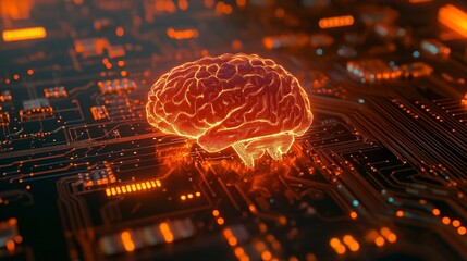 Digital Brain on Orange Circuit Board