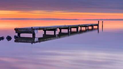 Obraz premium Tranquil Sunset Over Wooden Pier.
