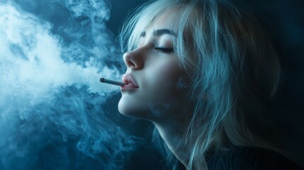 A person is depicted vaping, with thick vapor clouds enveloping their face, presenting themes of modern habits, anonymity, and the transient nature of the swirling smoke.