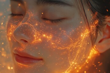 Tranquil Young Woman with Glowing Freckles and Closed Eyes Capturing the Calm Peace and Serenity of a Quiet Restful Moment Indoors