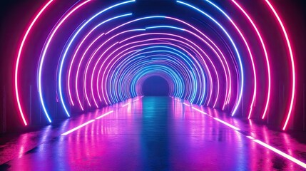 Neon Circular Tunnel with Pink and Blue Lights
