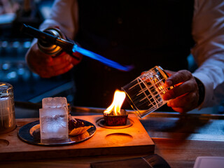 Smoked Old Fashioned being prepared