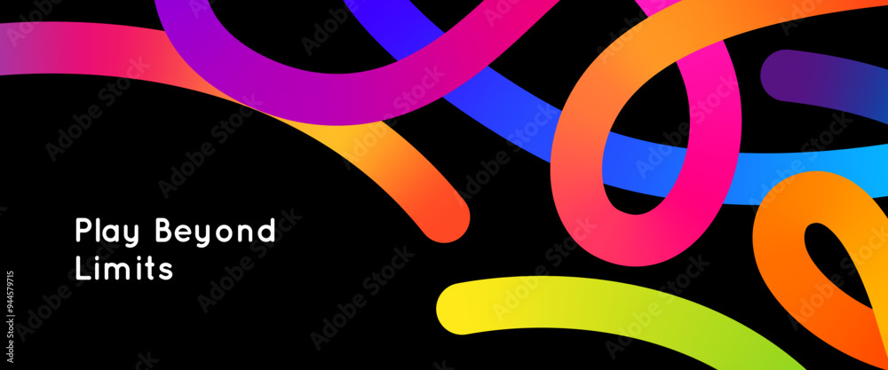 Aufkleber Abstract Lines with Gradients on a Black Background. A Color Squiggle Curve Pattern Shape. Vector Rainbow Wave.