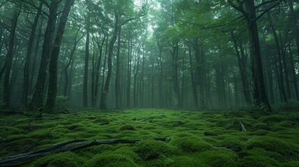 Serene view of lush green forest with dense tall trees