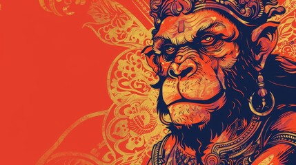 Lord hanuman ji on parvat stand virat panchmukhi hamuman ji glaxy background