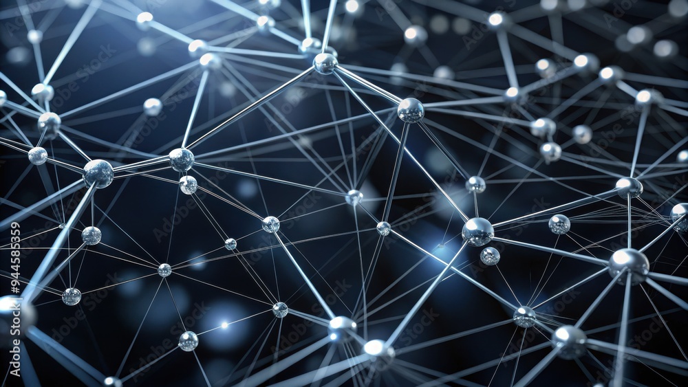 Poster complex web of interconnected nodes and lines illuminated in a dark environment revealing the intric