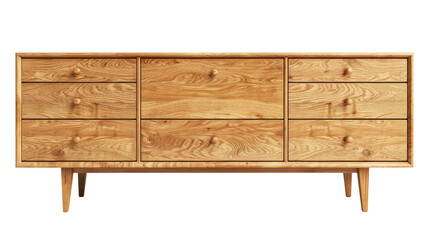 Fototapeta premium Wooden sideboard with drawers isolated on transparent white background, clipping path