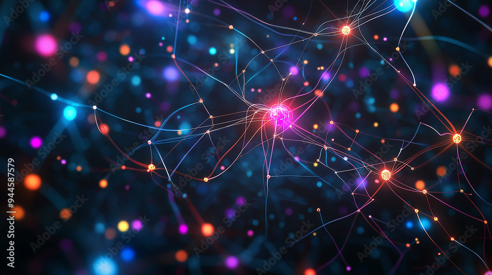 Poster Neural network showing brain activity with synapses firing
