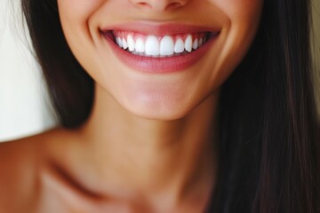 Fototapeta premium A young woman with a soft smile surrounded by glowing fairy lights enjoying a quiet moment in a warm and cozy setting embodying peace warmth and contentment