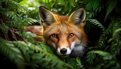 Fototapeta premium Portrait of a Fox among greenery