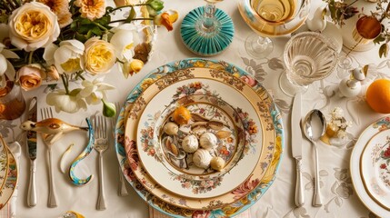 Elegant Table Setting with Floral Details.