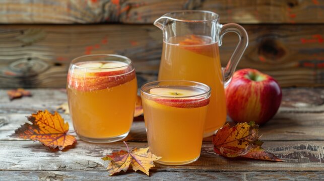 Fresh apple juice cider in glass with apple fruit