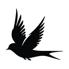 Simple black color flying bird silhouette on white background, bird vector icon