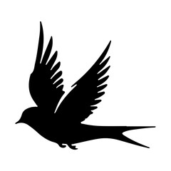 Fototapeta premium Simple black color flying bird silhouette on white background, bird vector icon