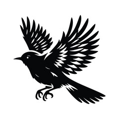 Obraz premium Simple black color flying bird silhouette on white background, bird vector icon