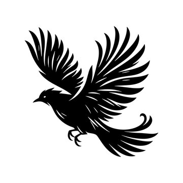 recommend clip art: Simple black color flying bird silhouette on white background, bird vector icon