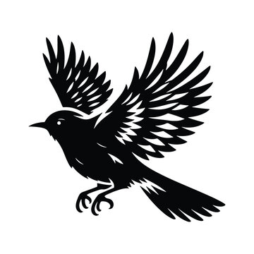 recommend clip art: Simple black color flying bird silhouette on white background, bird vector icon
