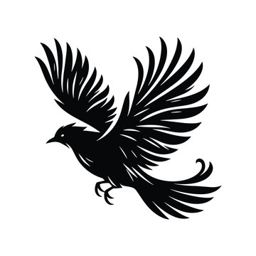 recommend clip art: Simple black color flying bird silhouette on white background, bird vector icon