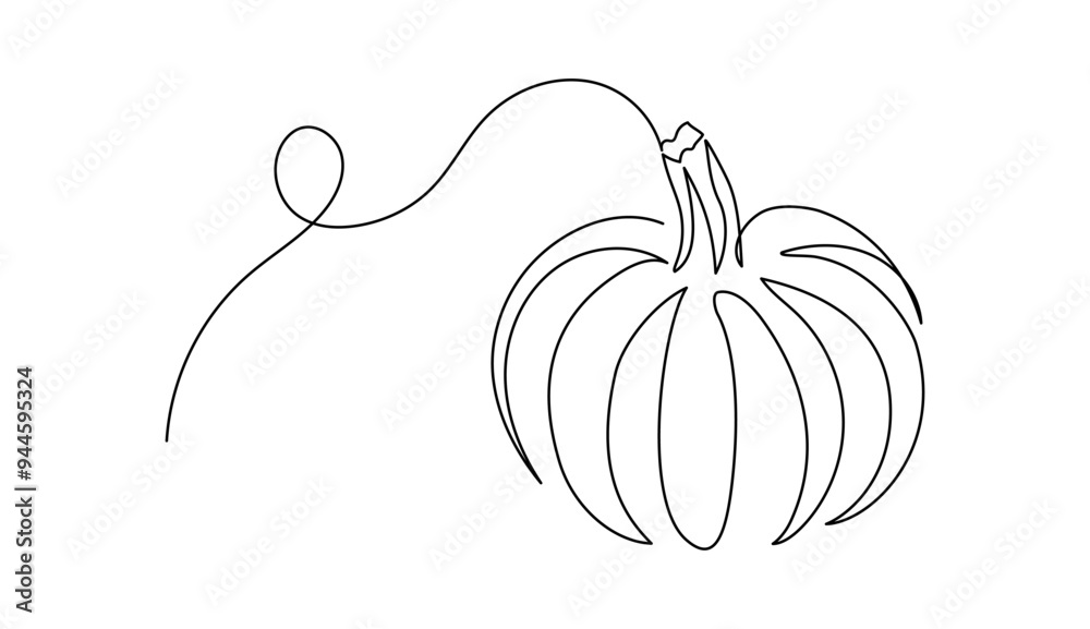 Poster autumn pumpkin in one continuous line drawing. halloween and thanksgiving greeting card in simple li