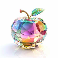 Apple made from crystal isolated over white background