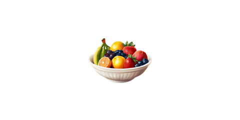 Naklejka premium A vibrant bowl filled with fresh fruits, including bananas, oranges, strawberries, and blueberries, evokes sense of health and vitality.