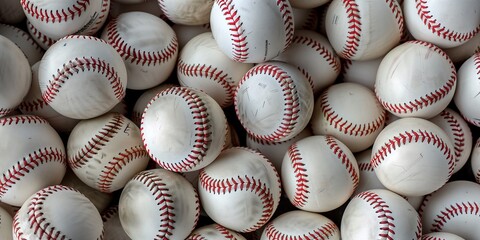 Pile of Baseballs with Red Stitches in Random Arrangement