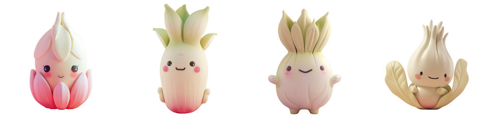 Cute, cartoon-style fruit characters with vibrant colors, perfect for playful designs and children's themes.