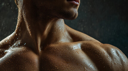 Closeup of a muscular man's chest and neck