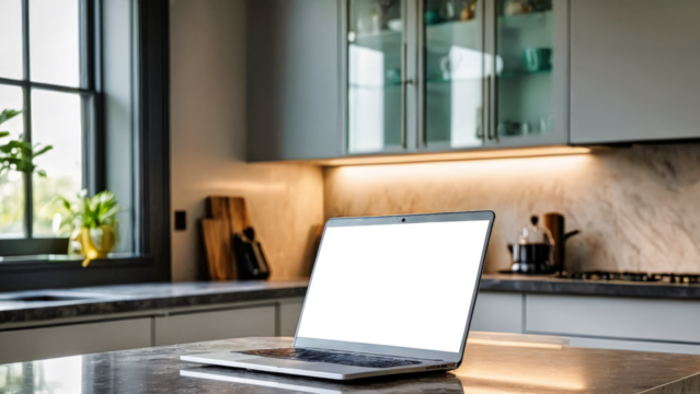 Laptop on Kitchen Counter