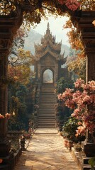 Fototapeta premium Cultural elegance: A Thai background, Scenic Thailand