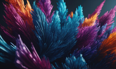 Fototapeta premium A close-up of vibrant blue, purple, and orange feathers against a dark background