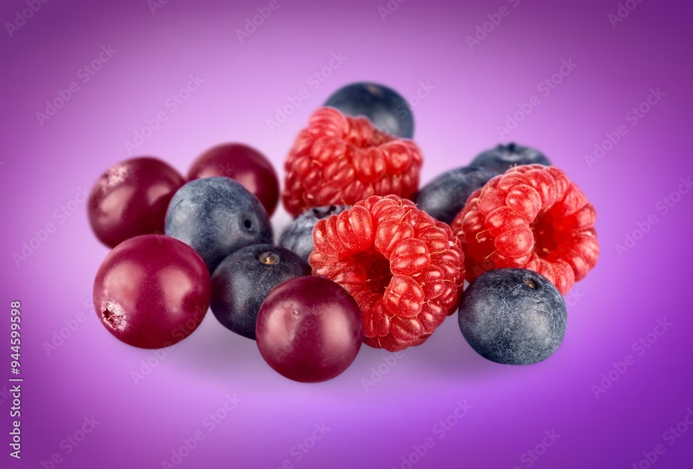 Sticker mix of blueberry, raspberry fresh ripe berries