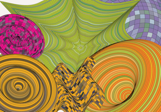 Set of Abstract 3D Multicolored Wire Frame Geometric Shapes