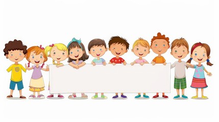 Happy Children Holding Blank Banner.