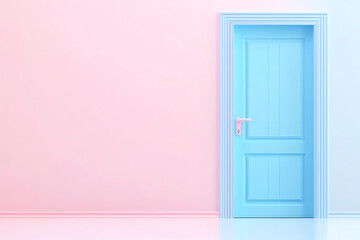A colorful blue door against a soft pink wall, creating a vibrant and inviting atmosphere in a modern interior design.