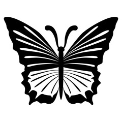 Black and white butterfly illustration with intricate wing patterns, capturing elegance and simplicity. Perfect for tattoo designs, logos, or nature-themed projects, emphasizing contrast and detail.