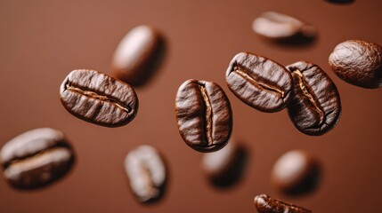 Fototapeta premium Suspended coffee beans macro shot