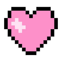 Pink heart emoji. Pixel art vector illustration. Isolated on a white background. Vintage 8-bit texture. Computer graphic. Valentine's Day. Old style. 80s, and 90s video game object design.