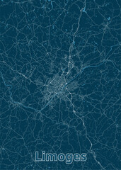 Limoges, France blueprint map poster art