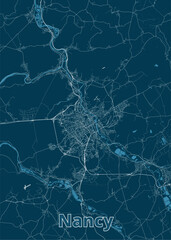 Nancy, France blueprint map poster art