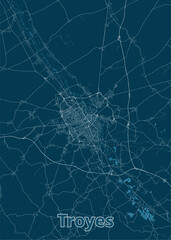 Troyes, France blueprint map poster art