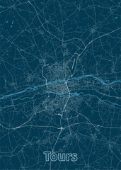 Tours, France blueprint map poster art